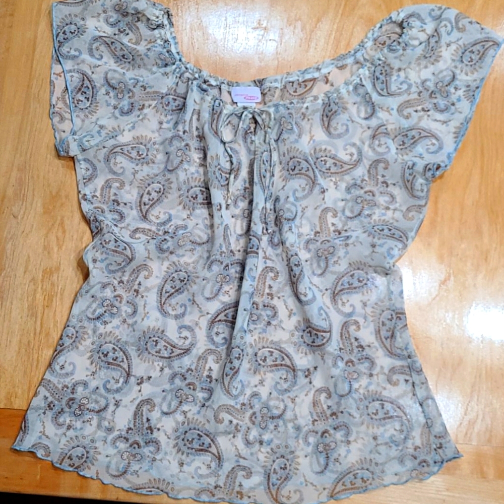 JANETTE PLUS sXL paisley sheer tie collar blouse